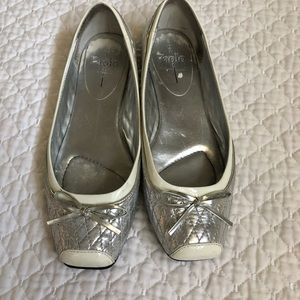 Silver and white ballerina flats